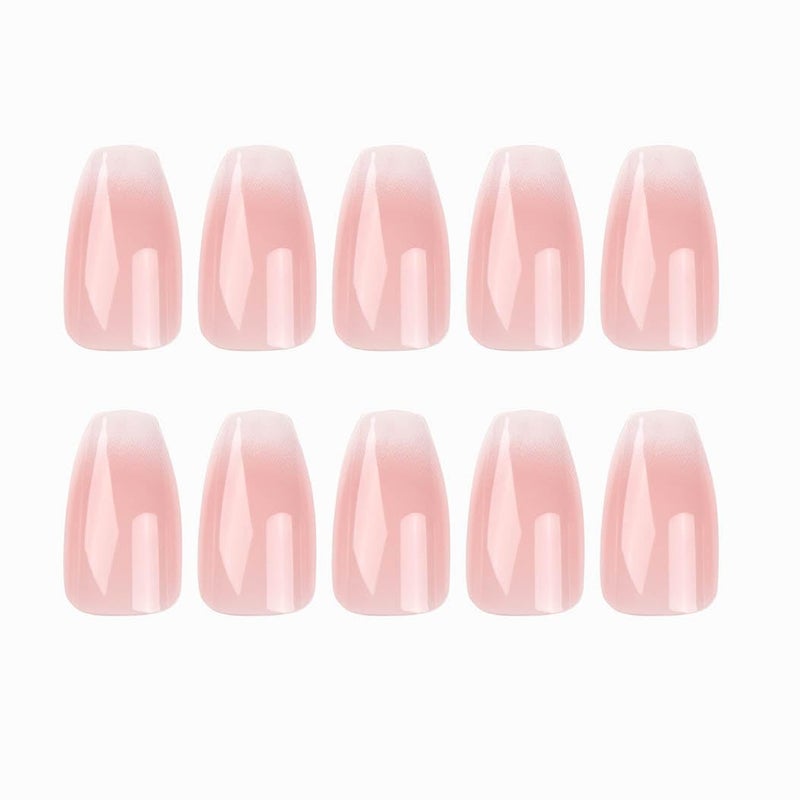 RikView French Tip Coffin Press-on Nails 24 PCs/Set (12 Sizes) Glossy Pink ABS Material - Image 3